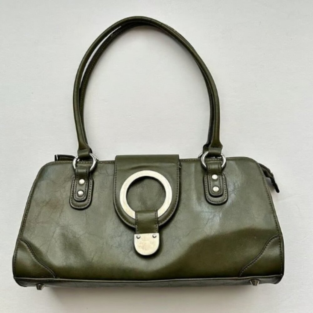 Hillard and Hanson Vinyl Handbag Purse Double Handle Strap Bag Magnet Closure